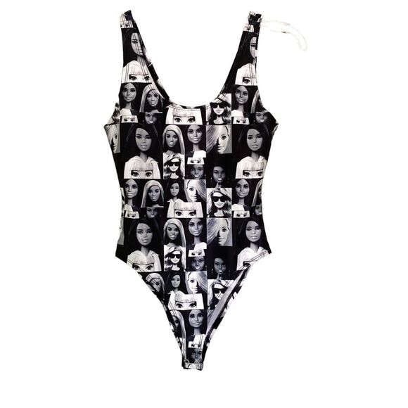 Forever 21 Black White Barbie Graphic Print Sleeveless Tank Bodysuit Size Small - Picture 1 of 5